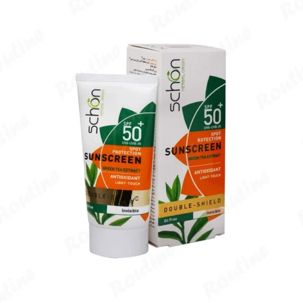 کرم ضد آفتاب دابل شیلد شون SPF 50+ بیرنگ حاوی عصاره چای سبز مخصوص پوست چرب (فاقد چربی)