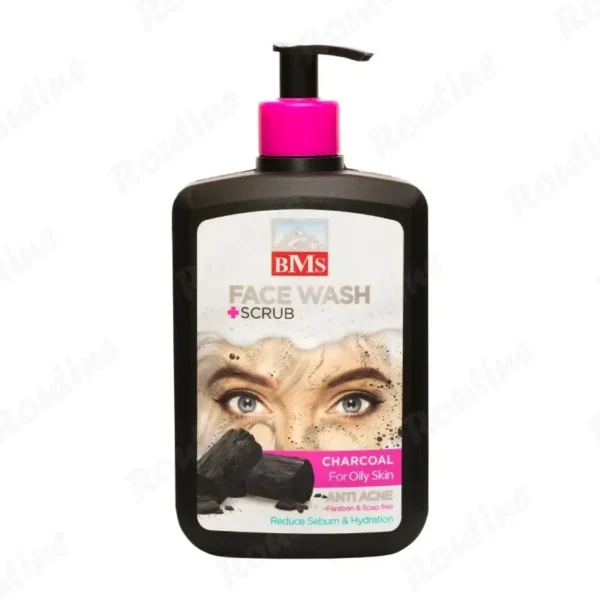 ژل شستشوی صورت اسکراب‌دار پوست چرب زغال اکتیو بی‌ام‌اس 500 میلی‌لیتر