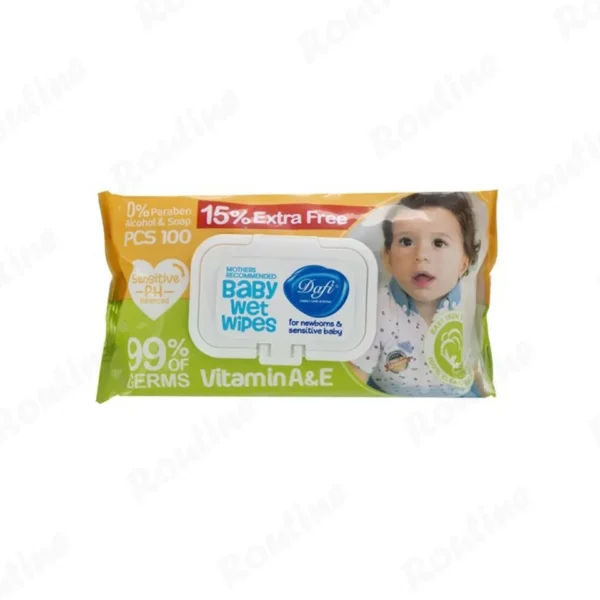دستمال مرطوب کودک دافی حاوی ویتامین A و E بسته 100 عددی