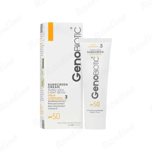 کرم ضد آفتاب SPF50 پوست چرب و مختلط (بژ روشن) ژنوبایوتیک