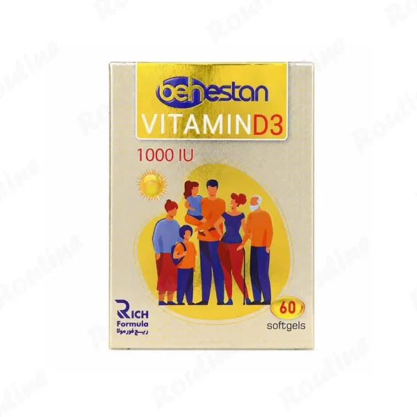 کپسول ژلاتینی ویتامین D3 1000 واحدی بهستان 60 عددی