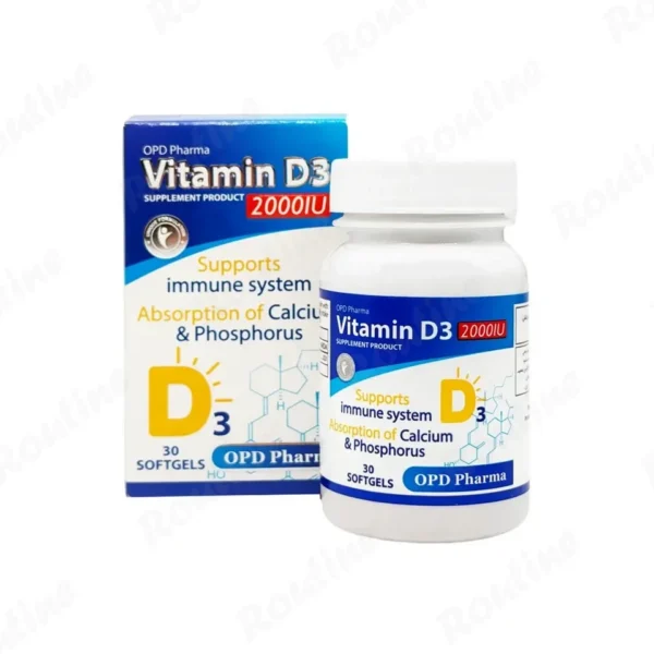 کپسول ژلاتینی نرم ویتامین D3 2000 واحد او پی دی فارما 30 عددی