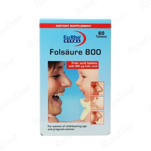 قرص فولیک اسید 800 میلی گرم فولسائور یورو ویتال 60 عددی
