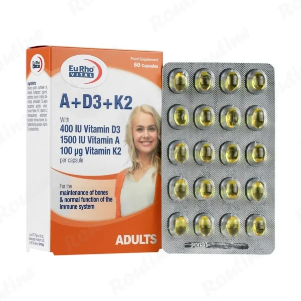 کپسول ژلاتینی ویتامین A + D3 + K2 یوروویتال 60 عددی